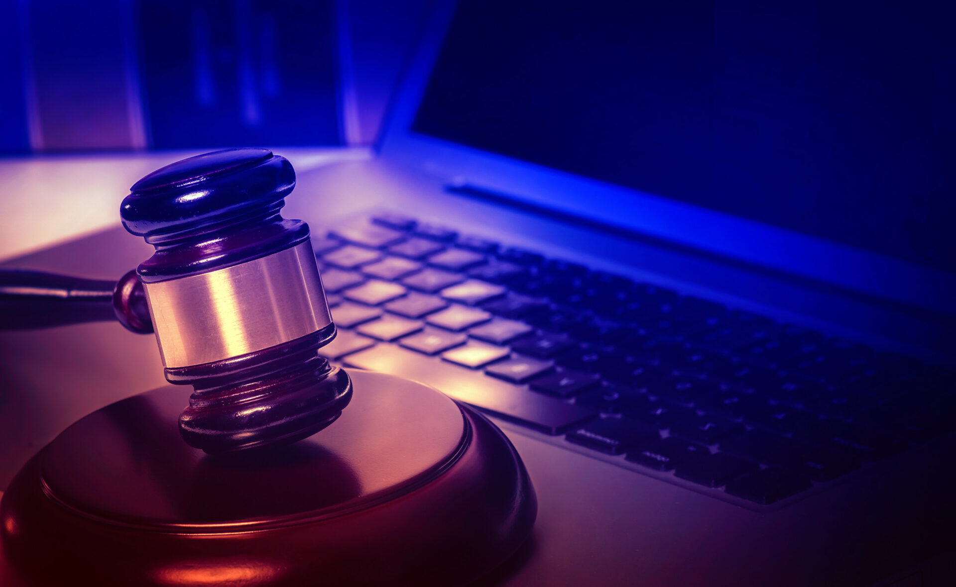 Legal law concept image, gavel on computer